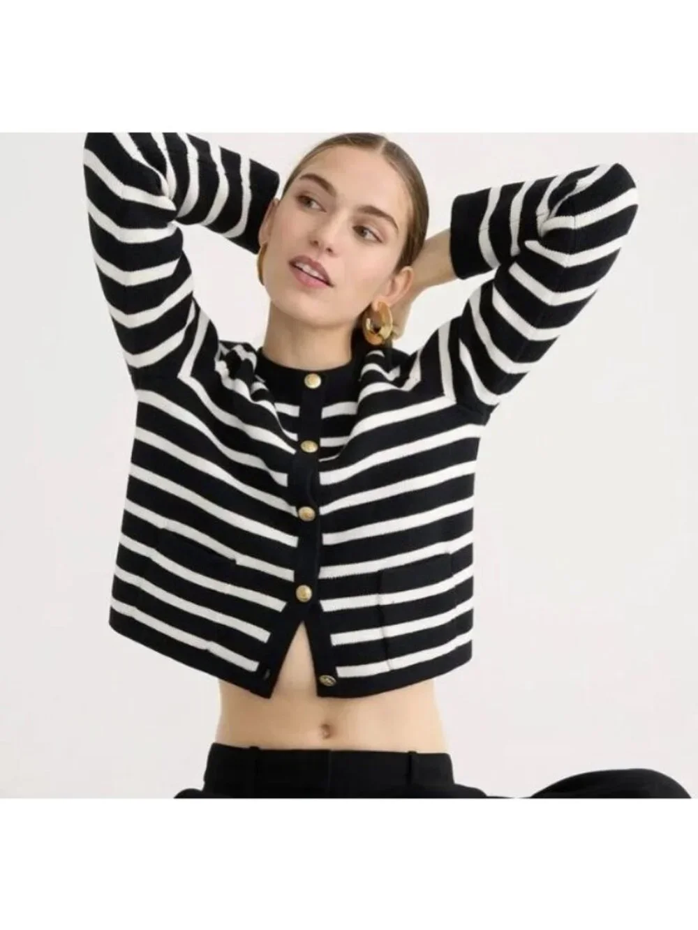 J CREW Emilie sweater cardigan lady jacket in stripe black ivory size XS